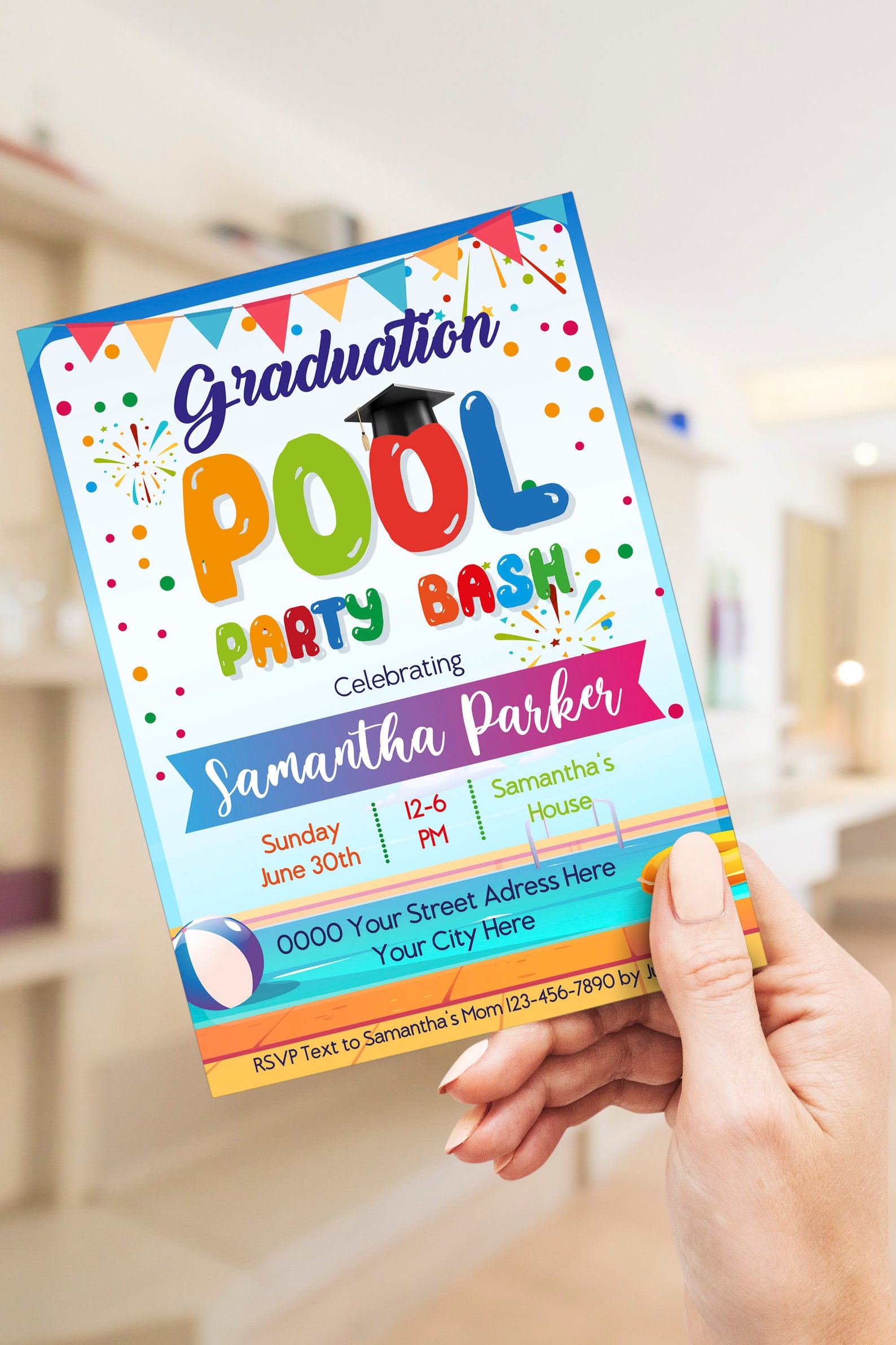 Pool Party Graduation Invitation Kids Graduation Invites Pool Etsy