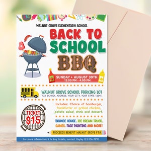 Back To School BBQ Flyer, Back to School Fundraiser Flyer, School Bbq Picnic Party Invite, BBQ Party Invite, Instant Download