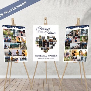 EDITABLE Funeral Poster Photo Display Set, Navy Blue Minimalist Funeral Photo Collage Display, Funeral Welcome Sign Set of 3