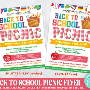 Editable Back To School Picnic Flyer Invitation, PTA PTO Picnic Invite, School Template Invite, Back To School Picnic Flyer Template