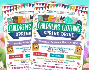 Children's Clothing Spring Drive Flyer, Editable PTA PTO Flyer, School Church Fundraiser, Clothing Sale Event Poster, Paperless Post