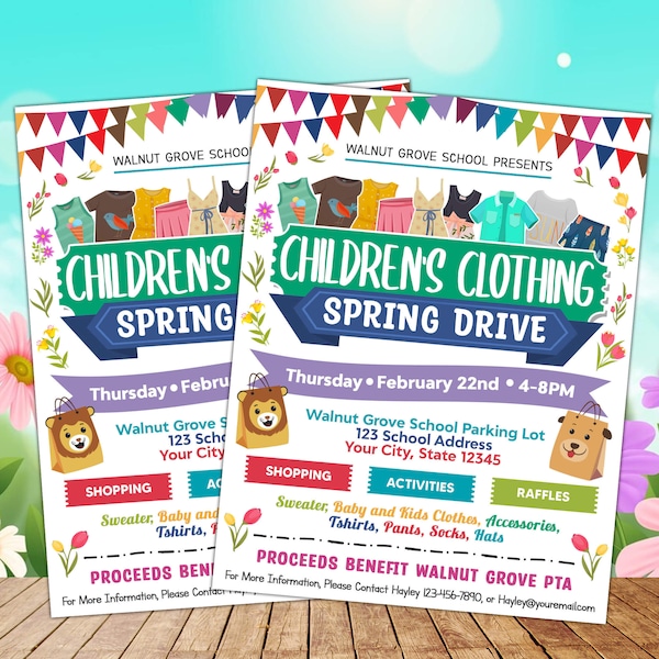 Children's Clothing Spring Drive Flyer, Editable PTA PTO Flyer, School Church Fundraiser, Clothing Sale Event Poster, Paperless Post