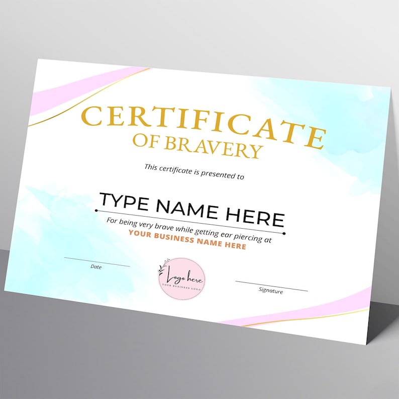 Certificate of Bravery, Editable Bravery Award Certificate Template for Being Brave, Instant Download