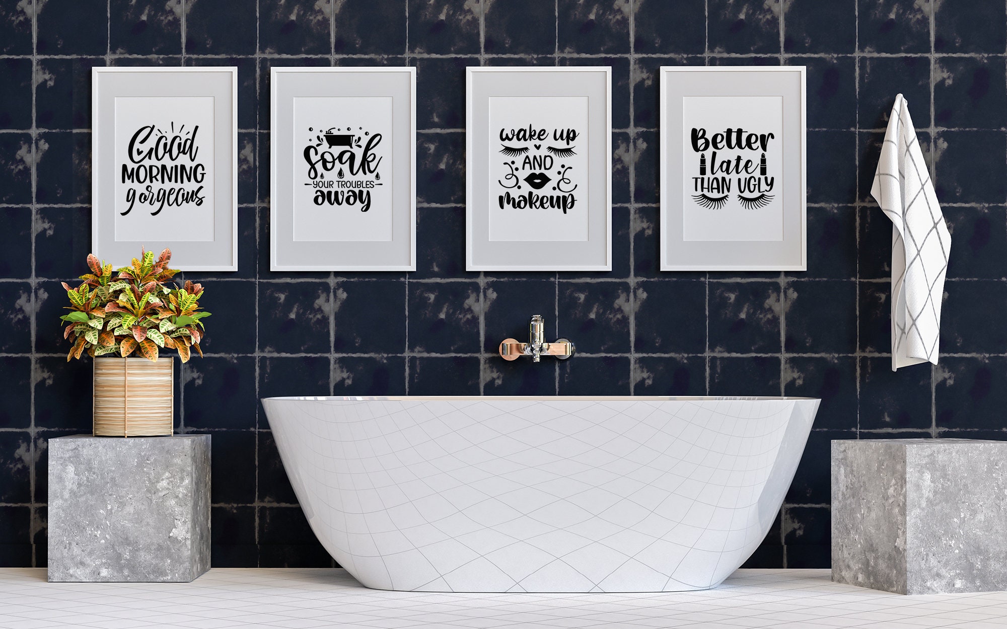 Bathroom Girly Wall Decor Cute Bathroom Art Set of 4 Etsy