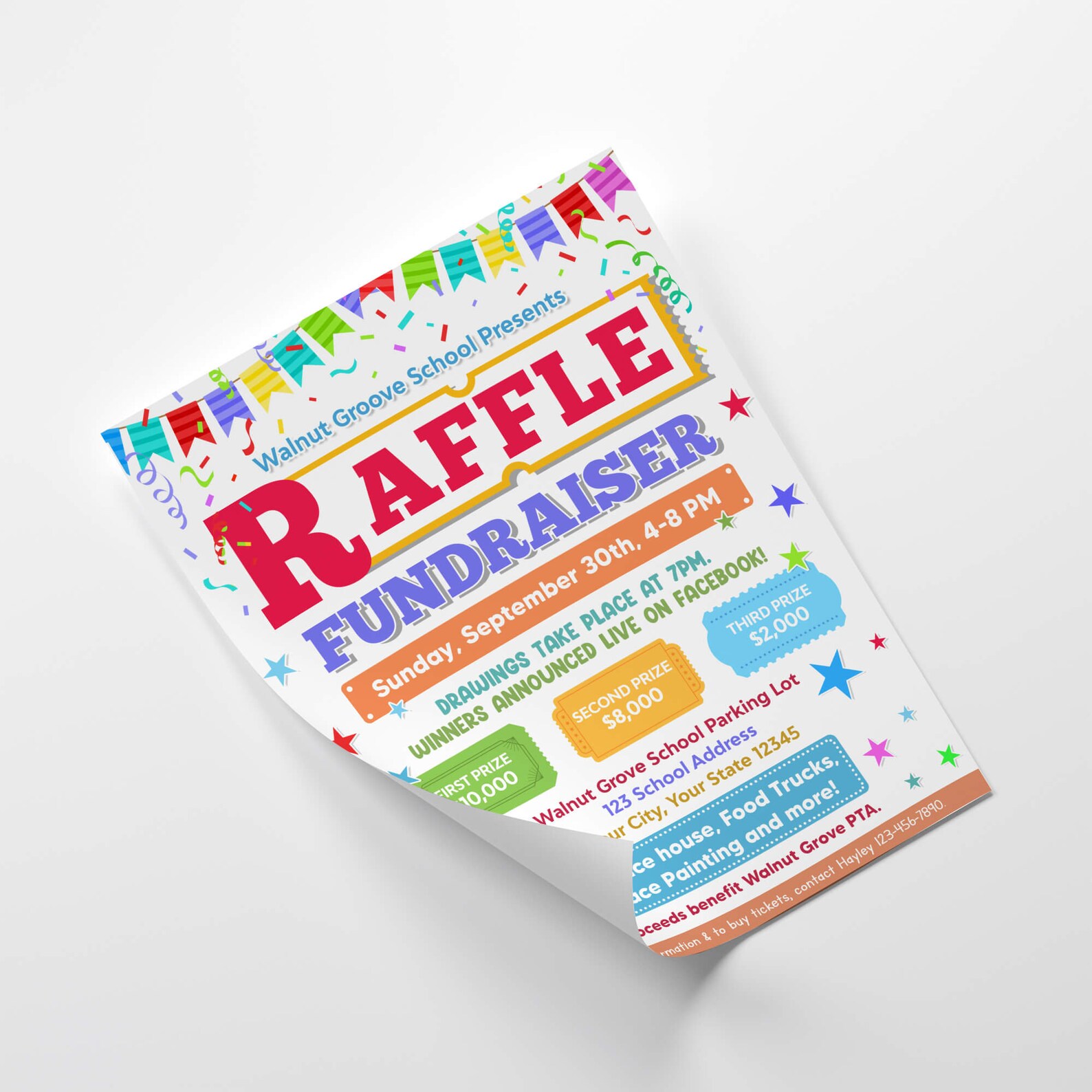 Pta Raffle Editable Raffle Fundraiser Flyer, School Pto Pta Church Fundraiser ...