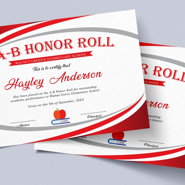 Customizable Honor Roll Certificate - Etsy