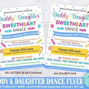 Daddy Daughter Sweetheart Dance Flyer, PTO PTA School Flyer, Father and Daughter School  Dance Template, Digital Printable