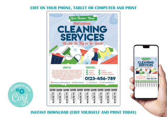 EDITABLE Cleaning Services Flyer Template With Tear-off Tabs - Etsy