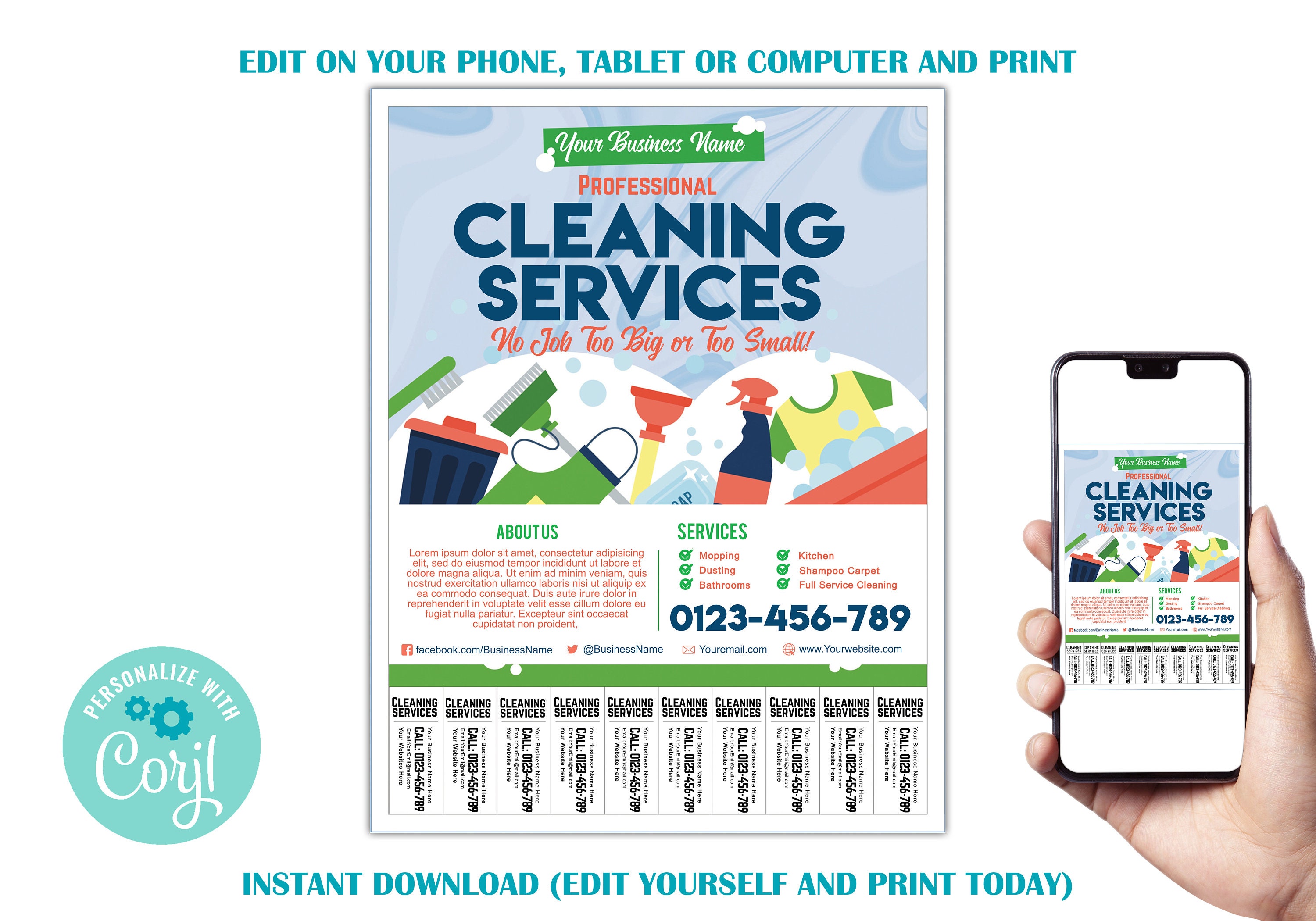 EDITABLE Cleaning Services Flyer Template With Tear-off Tabs - Etsy