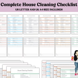 PRINTABLE Room by Room Home Cleaning Checklist, Complete Housekeeping Checklist, Weekly Monthly Cleaning List, Printable PDF 8.5x11 & A4