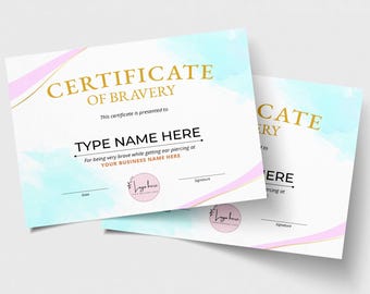 Certificate of Bravery, Editable Bravery Award Certificate Template for Being Brave, Instant Download