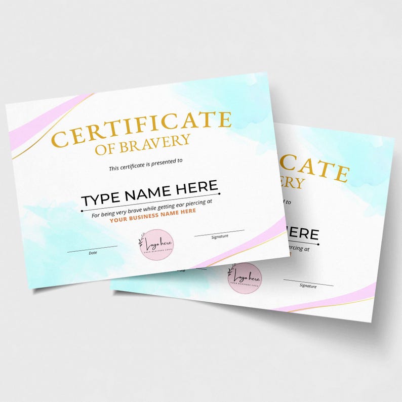 Certificate of Bravery, Editable Bravery Award Certificate Template for Being Brave, Instant Download