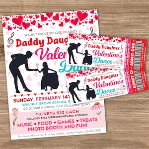 Editable Daddy Daughter Valentine's Day Dance Ticket and Flyer Bundle Template |  Valentines School Dance Template | School Dance Event