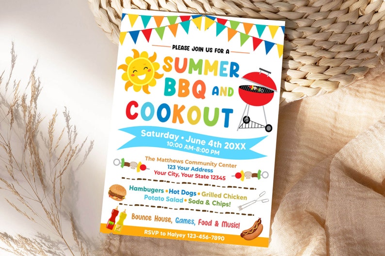 Editable Summer BBQ and Cookout Party Invitation, Summer Barbeque Picnic Invite, Picnic Party Template, BBQ Cookout Party, Instant Download