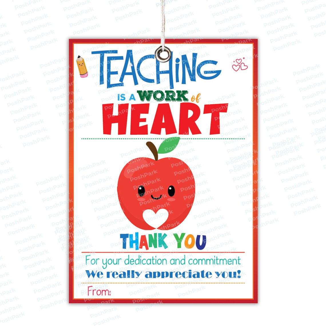 Printable PDF Teaching is a Work of Heart Tag Cute Teacher - Etsy