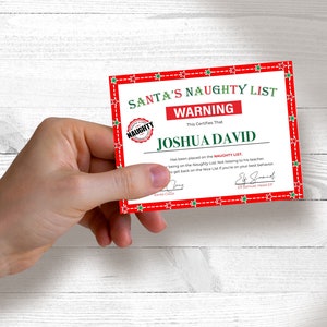 Printable Mini Santa Naughty List Certificate, Naughty List Warning, Cute Elf Report Card, Bad ...
