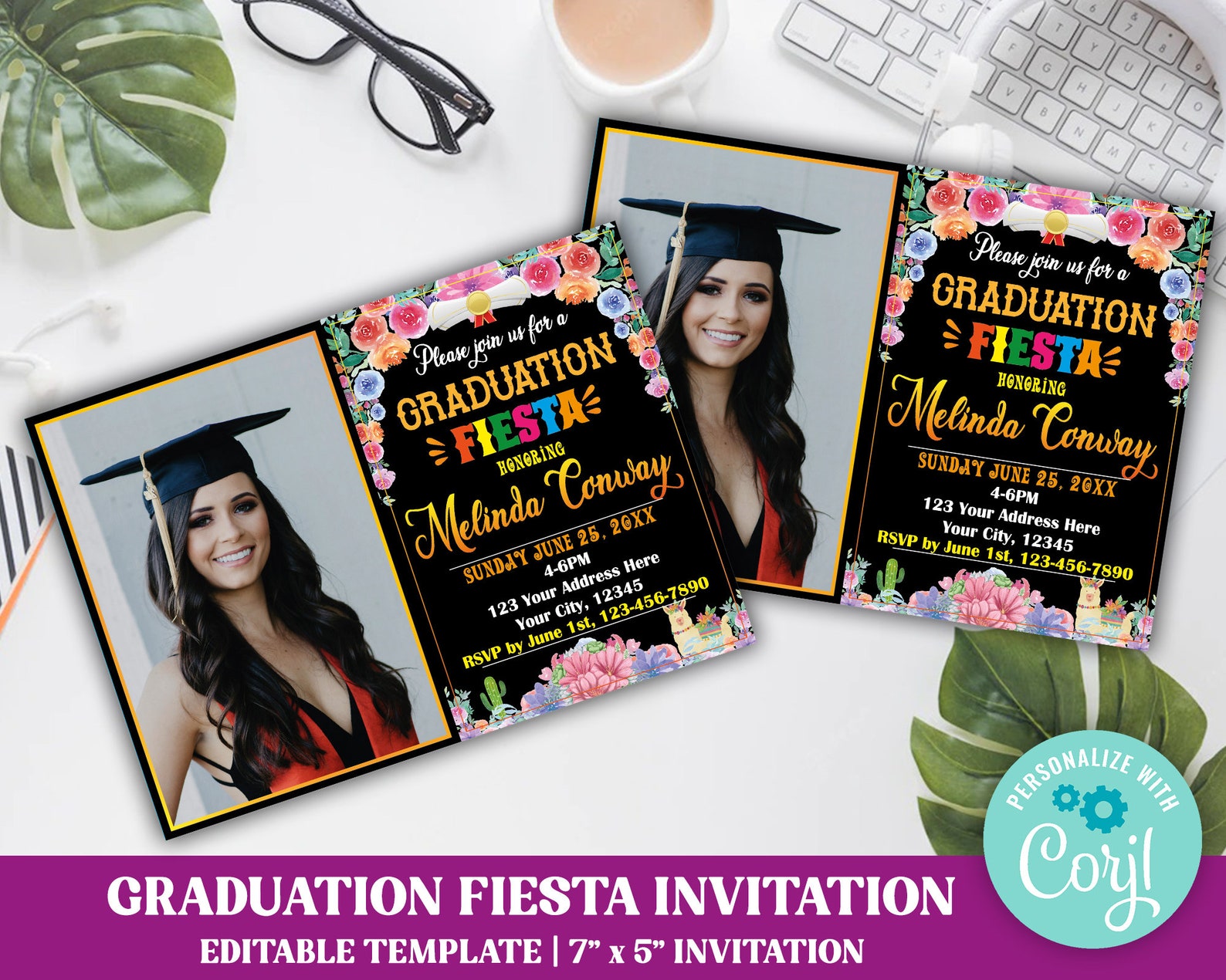 EDITABLE Fiesta Graduation Party Invitations With Photo Black - Etsy
