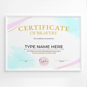 Certificate of Bravery, Editable Bravery Award Certificate Template for Being Brave, Instant Download
