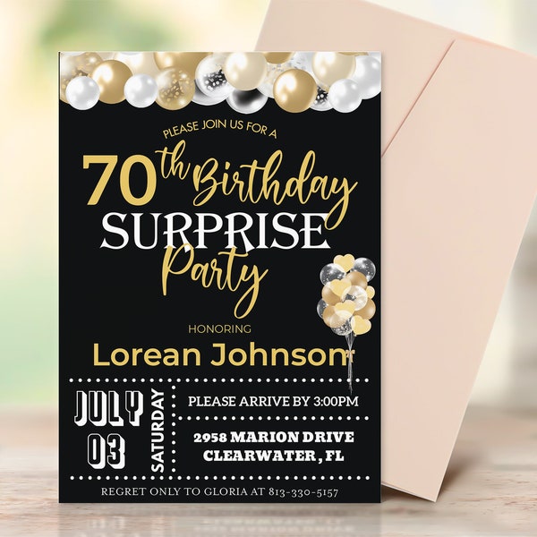 Black Gold 70th Birthday Invite, Editable 70th Birthday Invitation for Women, Any Age Birthday Invitation!