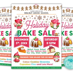 Editable Holiday Bake Sale Flyer, School Fundraiser Event, Christmas Bakery Template, Printable PTA PTO Fundraiser