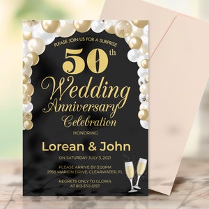 Minimalist 50th Surprise Anniversary Invitation Template, Editable Anniversary Invitation Printable, INSTANT DOWNLAOD