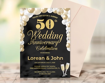 Minimalist 50th Surprise Anniversary Invitation Template, Editable Anniversary Invitation Printable, INSTANT DOWNLAOD