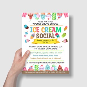EDITABLE Ice Cream Social Flyer, Summer Ice Cream Party, Watercolor Flyer Template, Church School PTA PTO Flyer image 10