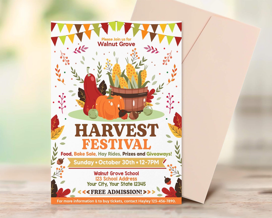 Fall Harvest Festival Flyer, Autumn School Church Community Halloween ...