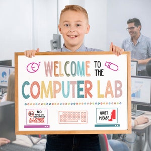 PDF Welcome To The Computer Lab Sign White, Printable School Computer Lab Classroom Decor, Computer Lab Sign