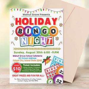 Holiday Bingo Night Flyer, School Family Holiday Game Fundraiser Event, Game Invitation, Christmas Family Game Night Invite
