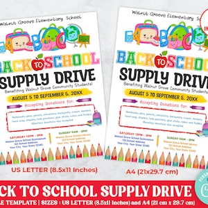 Back to School Supply Drive Flyer, PTO PTA School Flyer, School Drive Template, Supply Drive Flyer, School Supplies,  Instant Download