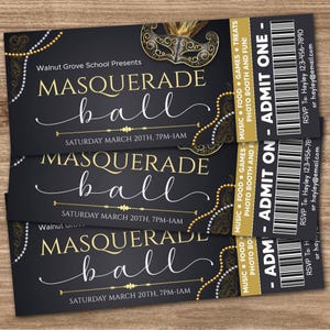 Masquerade Ball Ticket Template, Editable Masquerade Prom Ticket, Masquerade Theme Party, Junior Prom, Senior Prom,