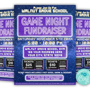 Editable Game Night Flyer Template, Family Game Night Invitation, DIY PTA, PTO Flyer, Video Game Party, School Family Fundraiser Event
