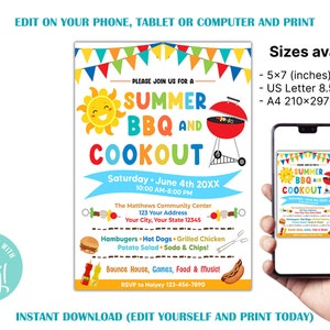 Editable Summer BBQ and Cookout Party Invitation, Summer Barbeque Picnic Invite, Picnic Party Template, BBQ Cookout Party, Instant Download