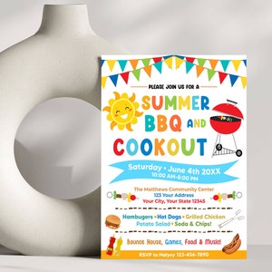 Editable Summer BBQ and Cookout Party Invitation, Summer Barbeque Picnic Invite, Picnic Party Template, BBQ Cookout Party, Instant Download