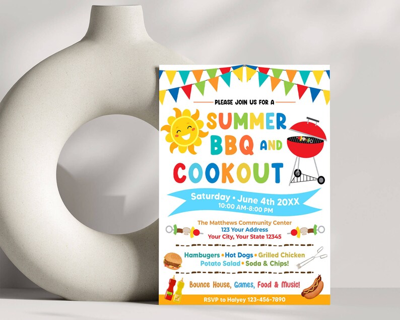 Editable Summer BBQ and Cookout Party Invitation, Summer Barbeque Picnic Invite, Picnic Party Template, BBQ Cookout Party, Instant Download