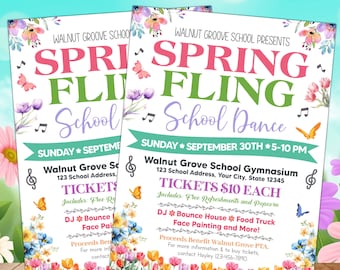 Editable Spring Fling School Dance Flyer Invitation, Easter Event Party Invitation Template, PTO PTA School Event Flyer,