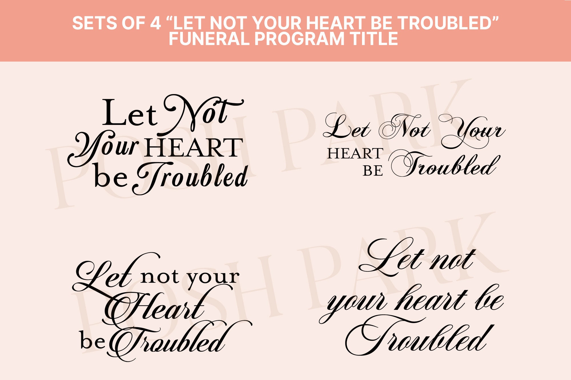 Sets of 4 Funeral Program Word Art Titles Let Not Your Heart Etsy