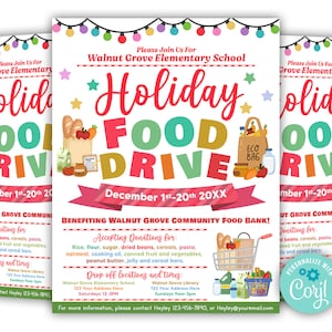 Editable Holiday Food Drive Flyer Template, School Church Fundraiser Invite, PTA PTO Community Fundraiser Flyer Template