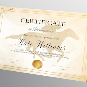 Equestrian Award Template, Horse Riding Certificate, Horseback Riding Certificate, Horse Ride Certificate, Printable Award