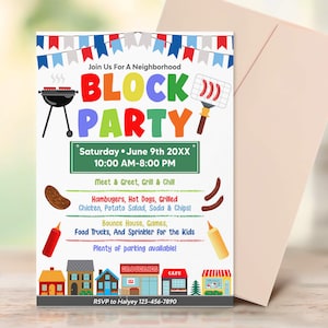 Editable Block Party Flyer Template, BBQ Community Party Invite, Neighborhood Barbecue Party Invitation, Neighborhood Cookout Invite