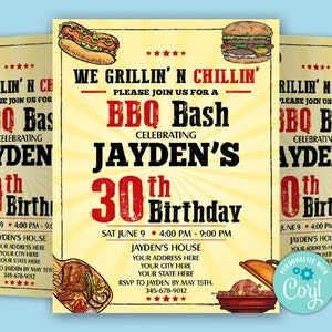 Editable Barbeque Invitation, 30th Birthday Invite bbq Party, Printable BBQ Invites, Backyard Party Barbeque
