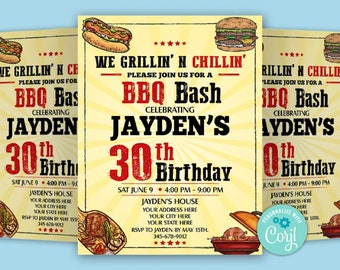 Editable Barbeque Invitation, 30th Birthday Invite bbq Party, Printable BBQ Invites, Backyard Party Barbeque