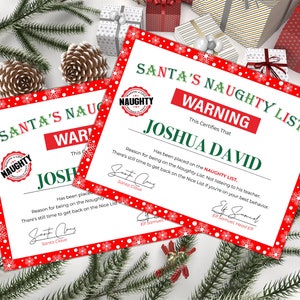 Printable Naughty List Warning, Santa Naughty List Certificate, Cute ...
