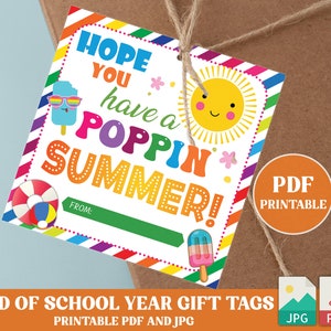 Imprimable J'espère que vous avez une étiquette d'été Poppin, PDF Passez un bon été, étiquette-cadeau pour professeur, TÉLÉCHARGEMENT IMMÉDIAT