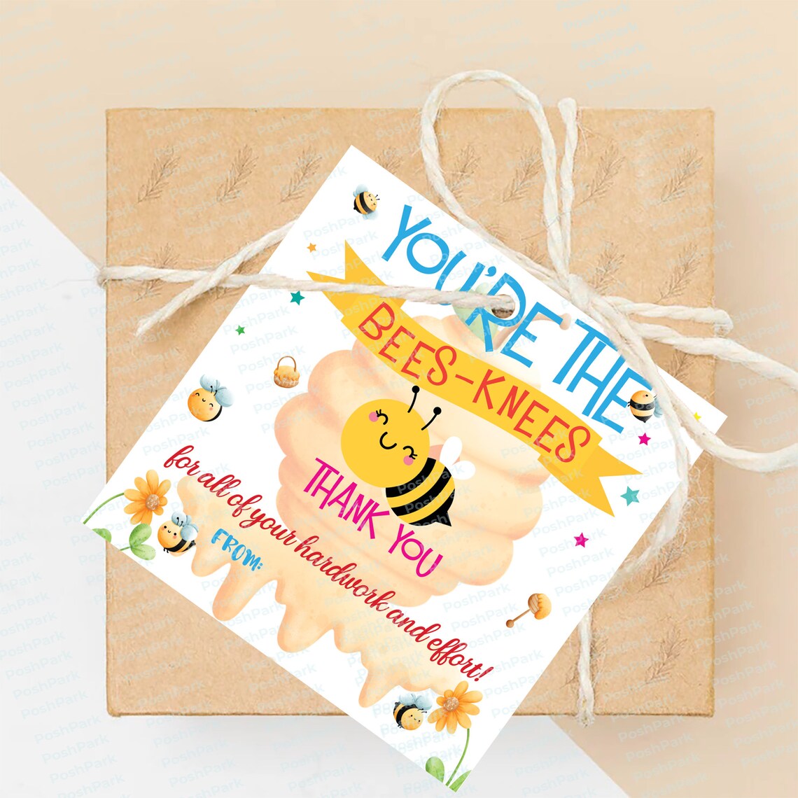 Printable PDF Thank You Bee Tag Template, You're the Bees Knees ...
