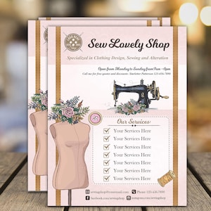 Sewing Business Flyer Template | Tailor, Seamstress, Crafter Business Marketing Flyer, Instant Download