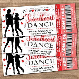 Editable Mother Son Sweetheart Dance Ticket, School Dance Ticket, Valentine's Day Dance Invitation, School Dance Invite,