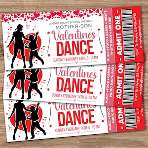 DIY Mother and Son Valentine's Day Dance Ticket Editable Template, Valentine School Dance Invitation Ticket, Dance Printable,