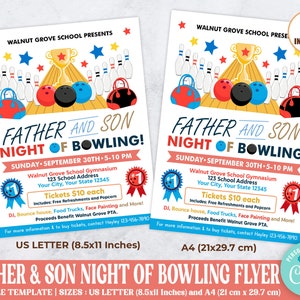 Editable Father and Son Bowling Night Flyer, PTO PTA School Flyer, Night of Bowling School  Event Flyer Template, Digital Printable